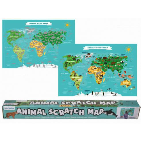 Animal Scratch Map - Térkép poszter a világ állataival kaparós