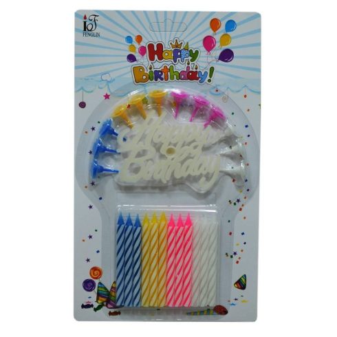 Születésnapi színes gyertya felirattal 12 db tartóval
