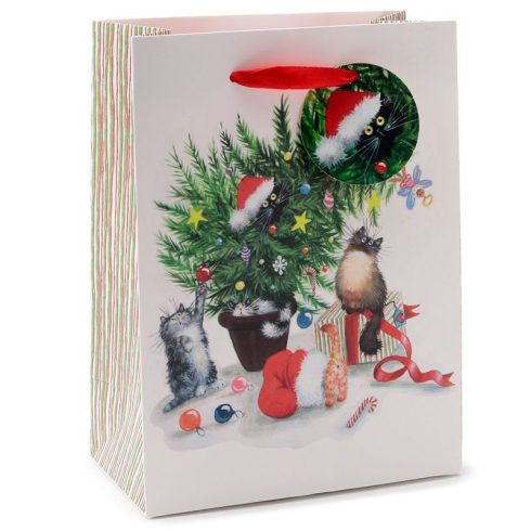 Karácsonyi ajándéktasak 17x9x23cm - Karácsonyi Macskák - Kim Haskins