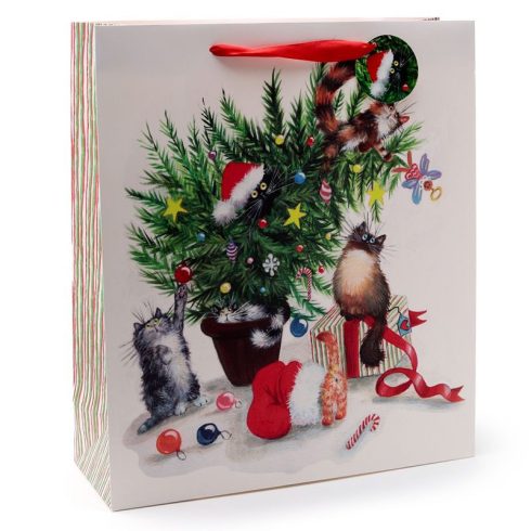 Karácsonyi ajándéktasak 35x40x12cm - Karácsonyi Macskák - Kim Haskins